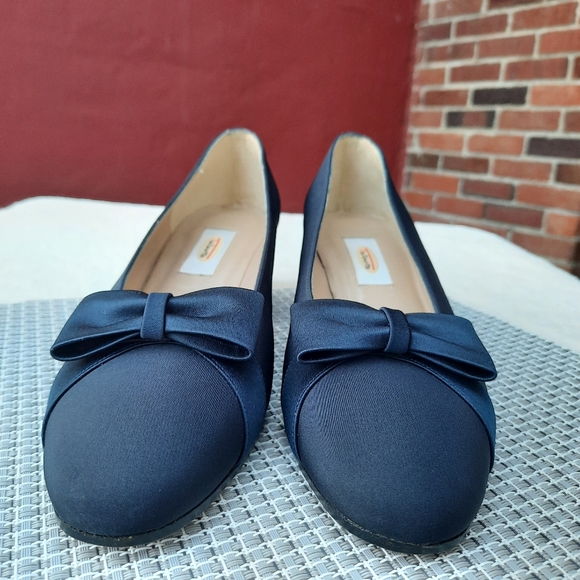 Vintage 90's Talbots Satin Slipper Bow Pumps Chunky Heels Deadstock NEW - Picture 5 of 10